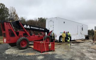 Mobile MRI trailer rigging with BPI forklift