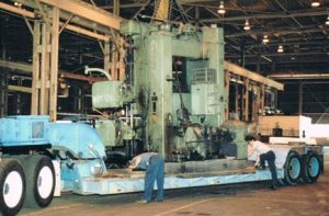 By the mid 1980’s, A&A had advanced to large machine tool rigging. Here is a picture of 70,000# King Turret Lathe.